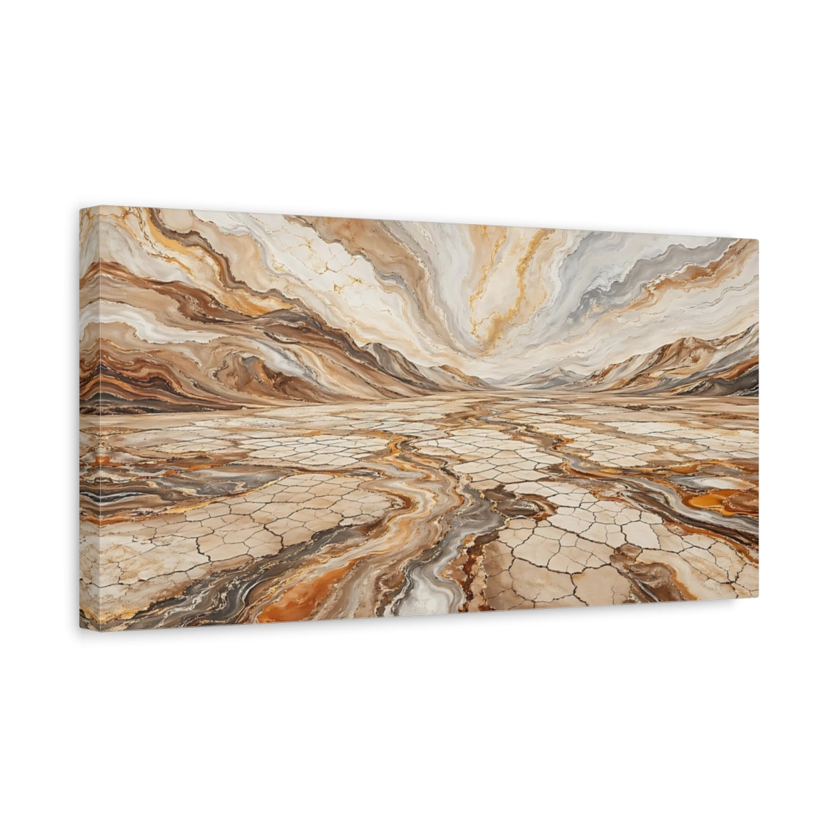 Side Mockup 3. Abstract Abstract Landscape Brown Gold Abstract shown as stretched canvas wall art