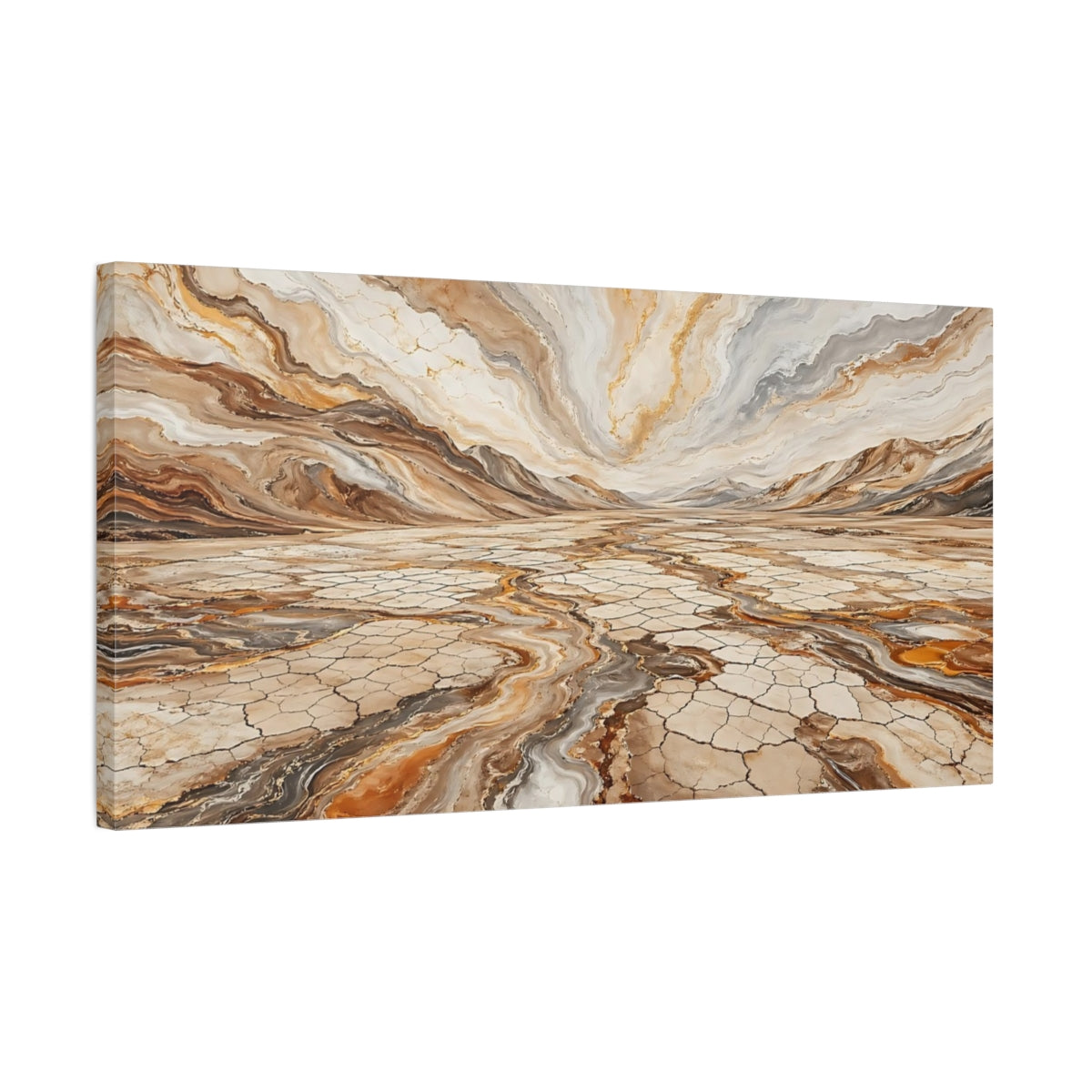 Side Mockup 1. Abstract Abstract Landscape Brown Gold Abstract shown as stretched canvas wall art