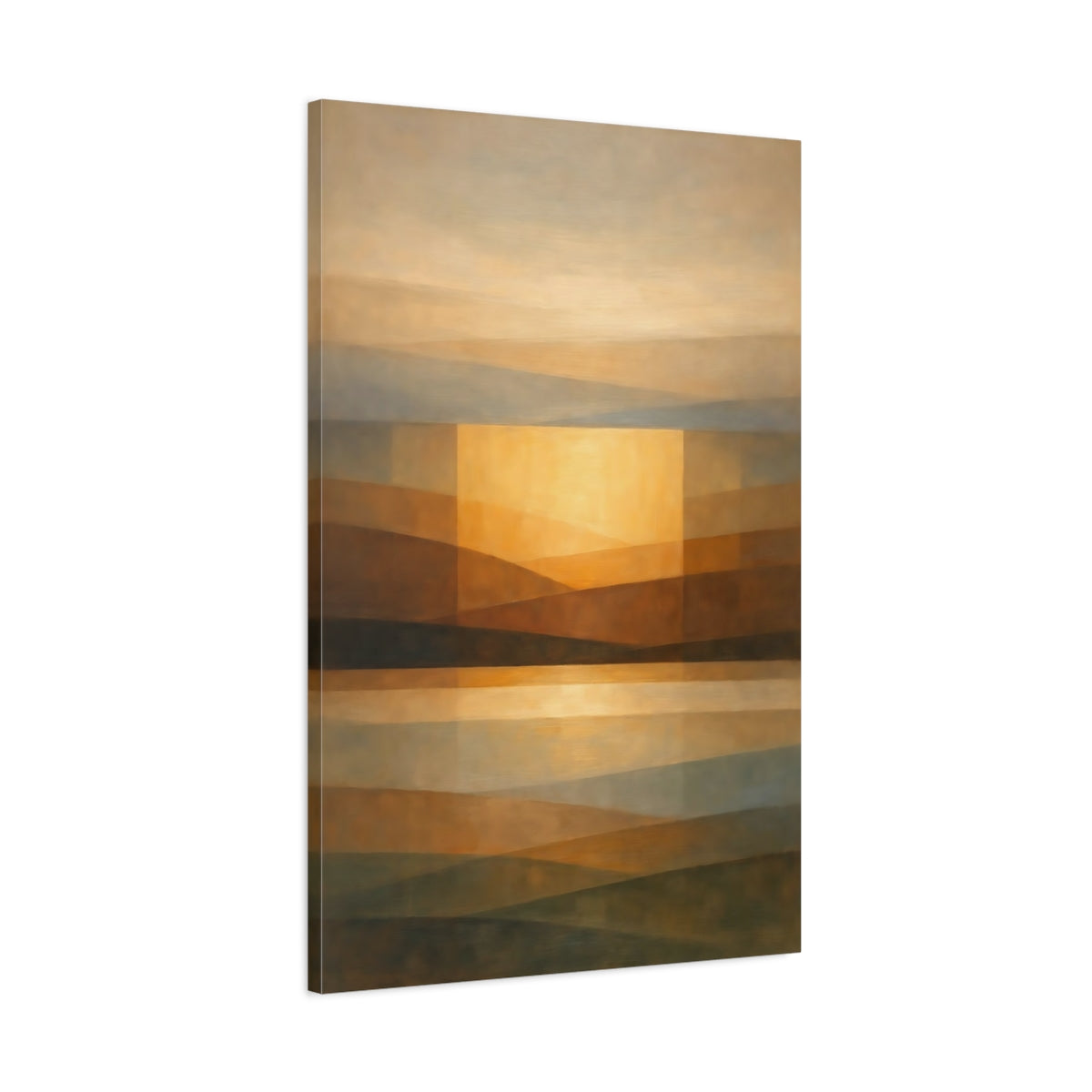 Side Mockup 1. Abstract Abstract Landscape Brown Gold Abstract shown as stretched canvas wall art