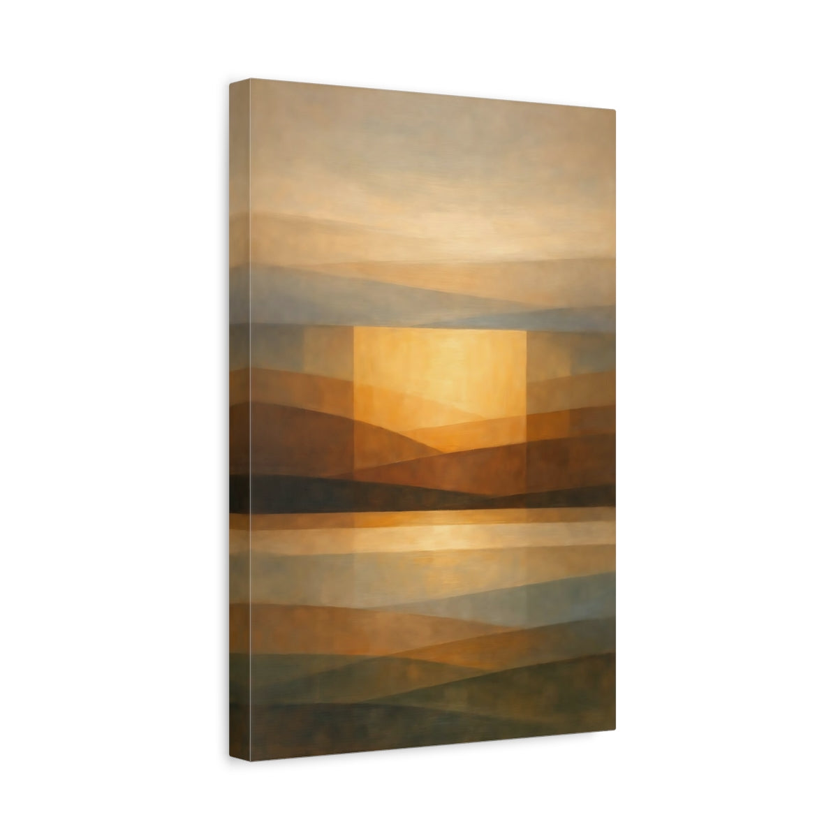 Side Mockup 4. Abstract Abstract Landscape Brown Gold Abstract shown as stretched canvas wall art
