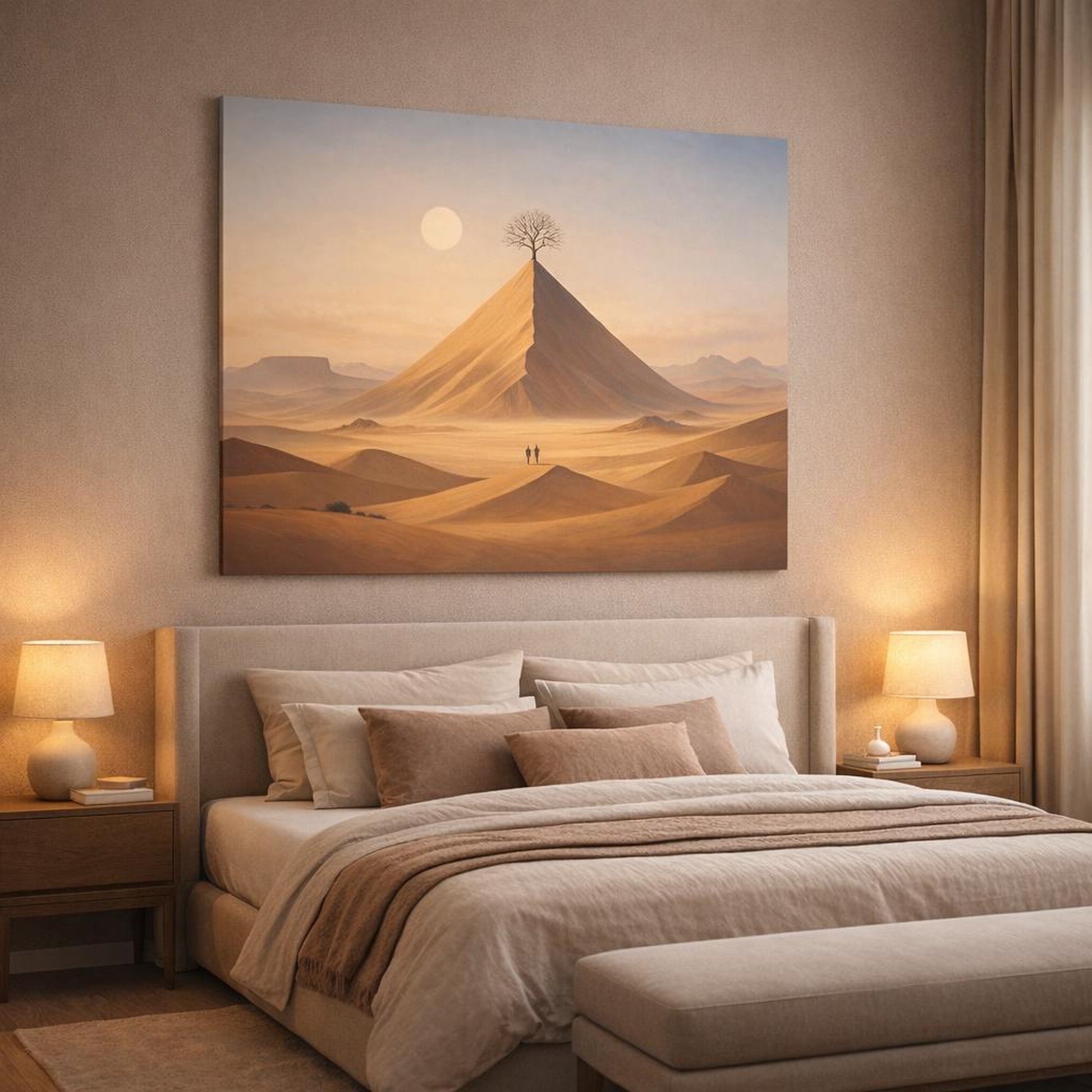 Abstract Landscape Desert shown as canvas wall art in a luxury bedroom