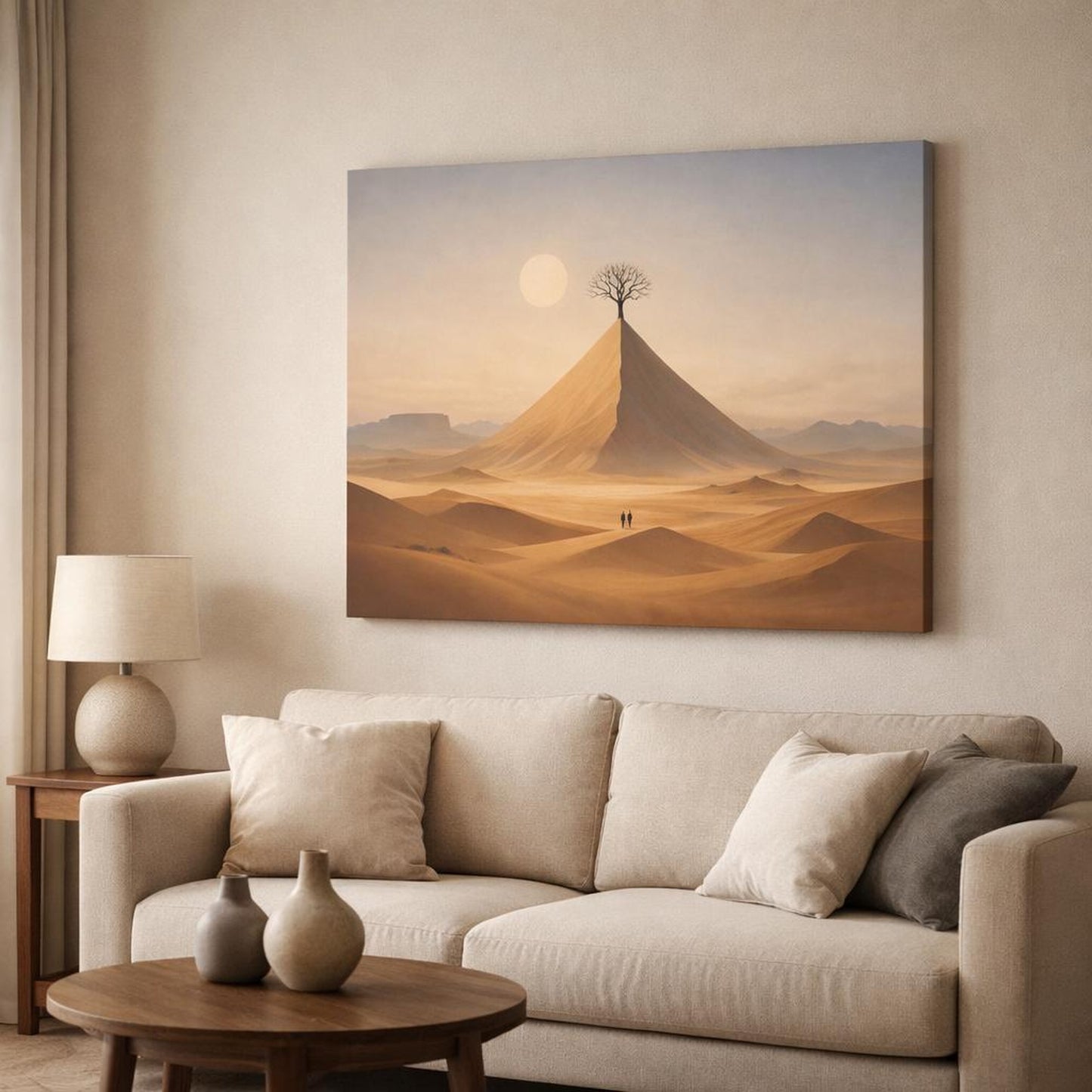 Abstract Landscape Desert shown as canvas wall art in a modern living room