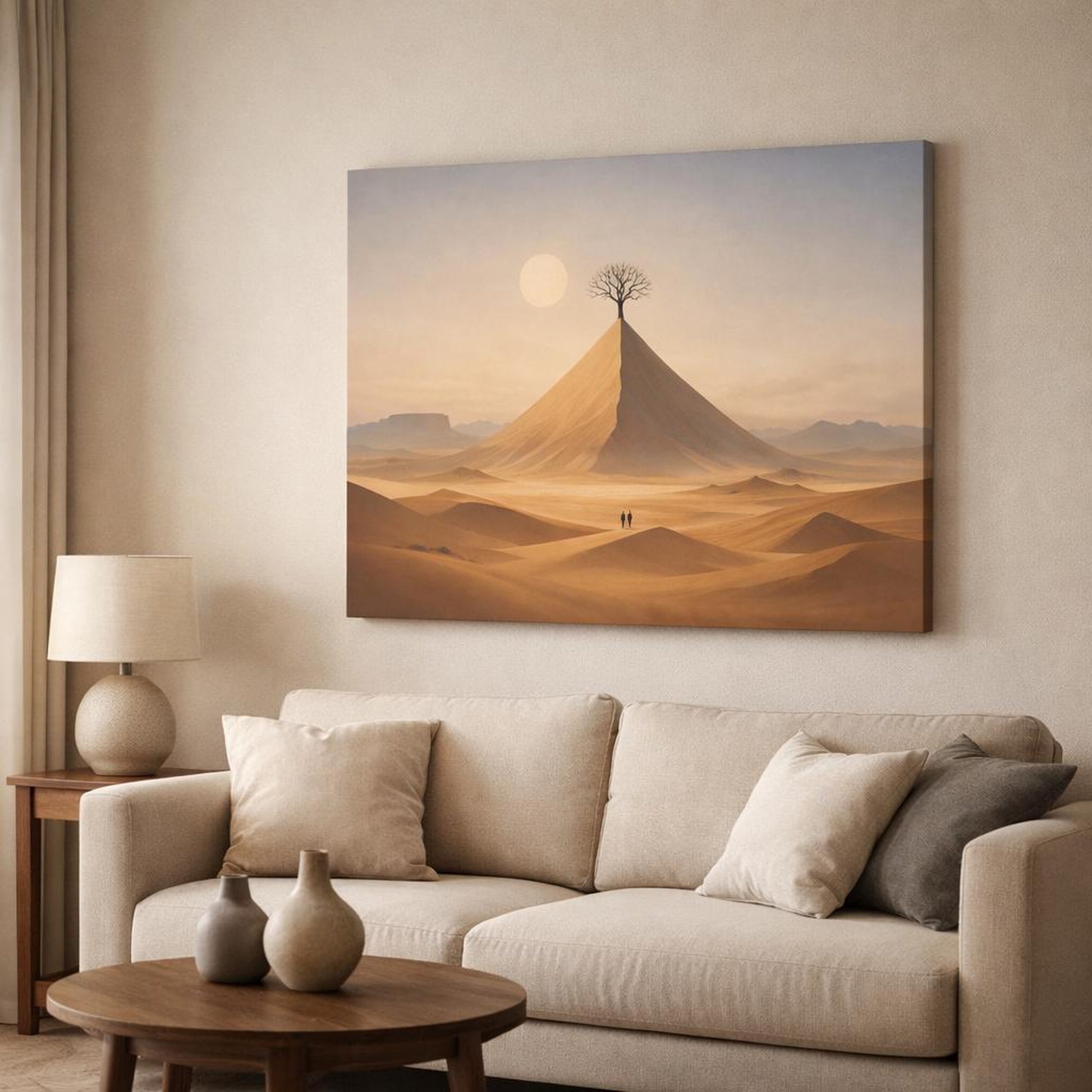 Abstract Landscape Desert shown as canvas wall art in a modern living room