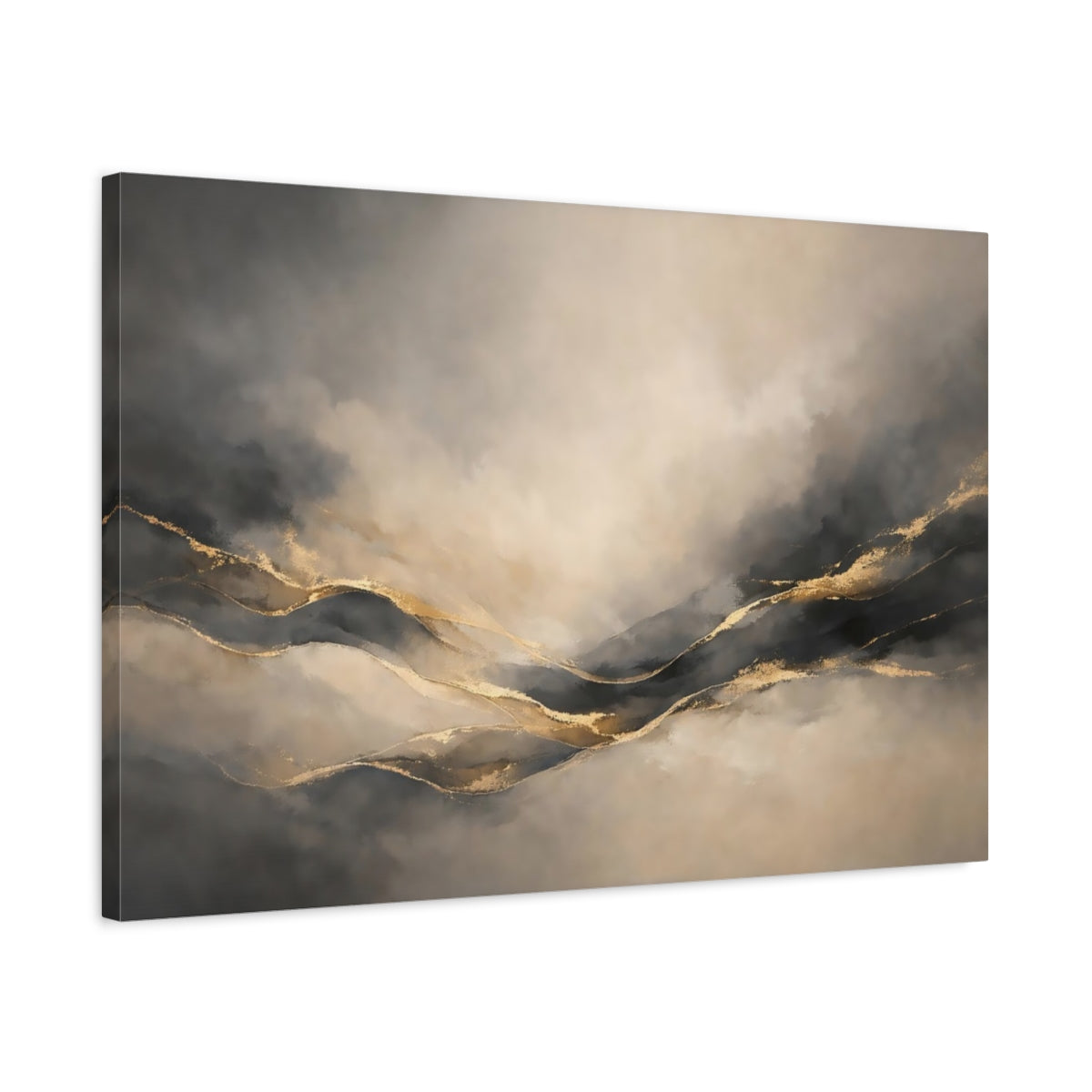 Side Mockup 2. Abstract Abstract Landscape Gray Gold Abstract shown as stretched canvas wall art