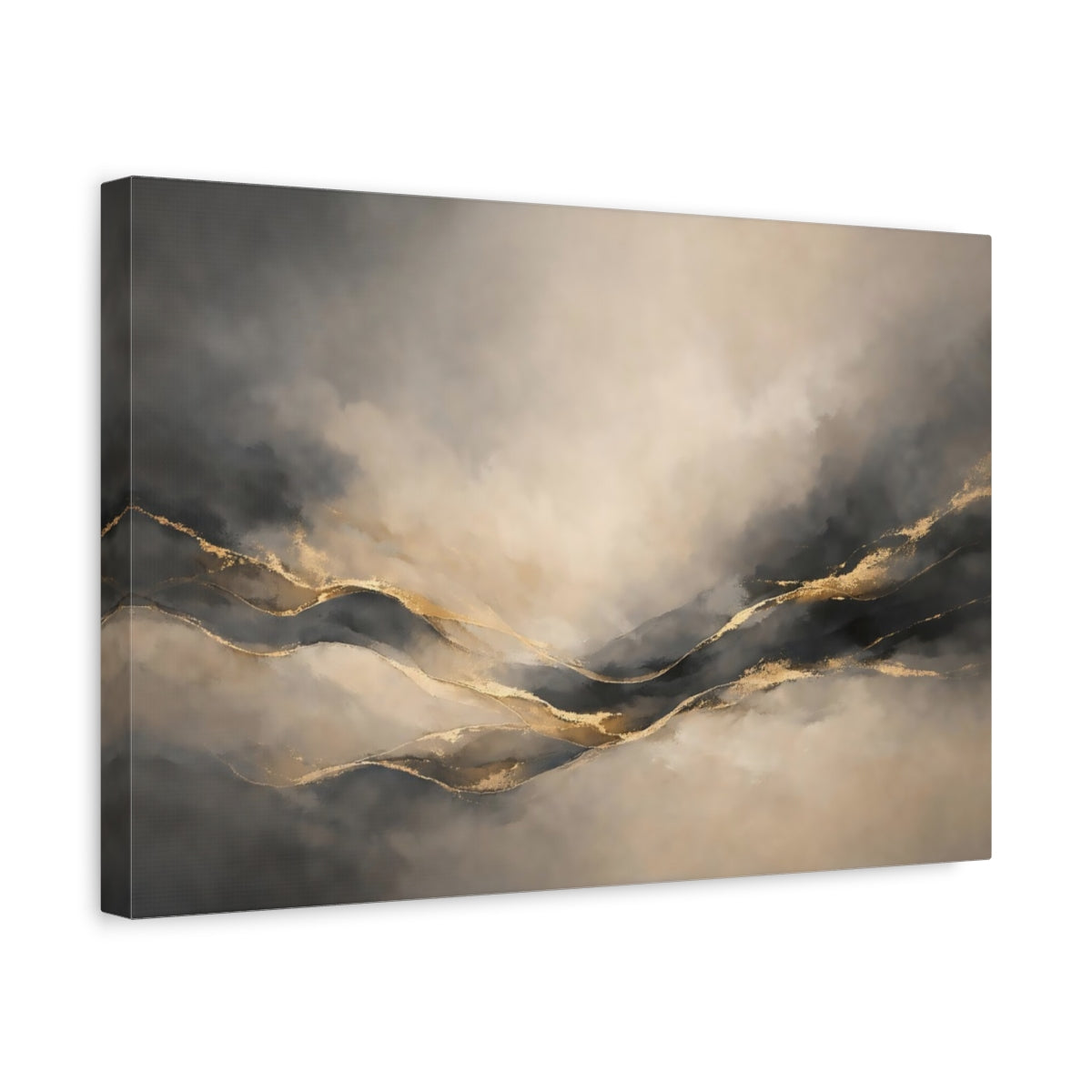 Side Mockup 4. Abstract Abstract Landscape Gray Gold Abstract shown as stretched canvas wall art