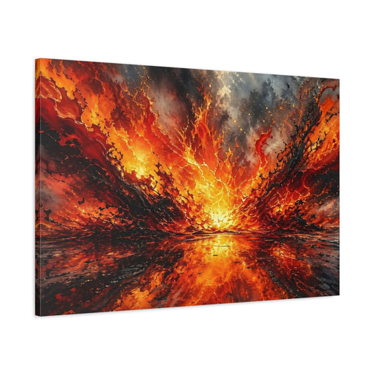 Main Mockup. Abstract Lava Explosion Orange And Black Abstract shown as stretched canvas wall art