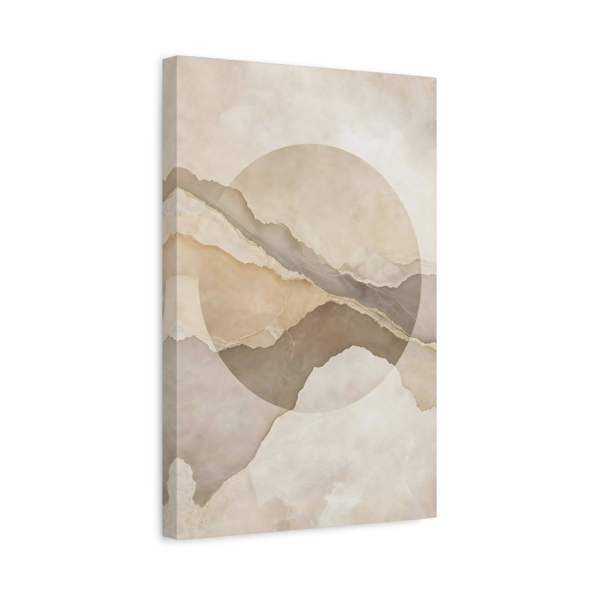 Side Mockup 4. Abstract Layered Abstract Beige And Brown shown as stretched canvas wall art