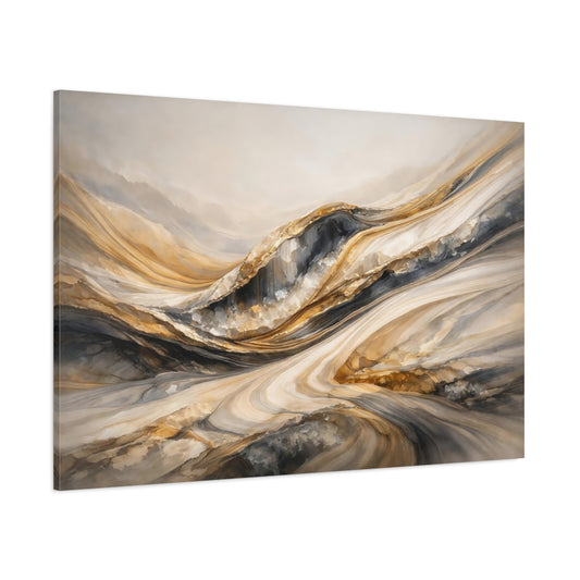 Main Mockup. Abstract Layered Textures Gold Grey Abstract shown as stretched canvas wall art