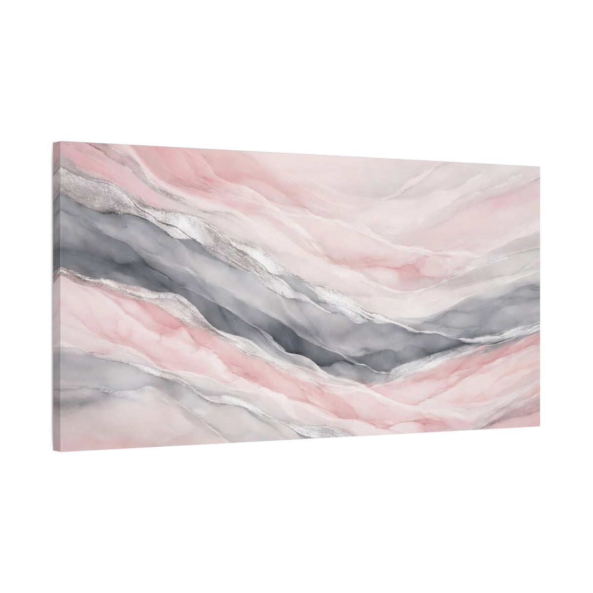 Side Mockup 1. Abstract Abstract Layers Pink And Grey shown as stretched canvas wall art