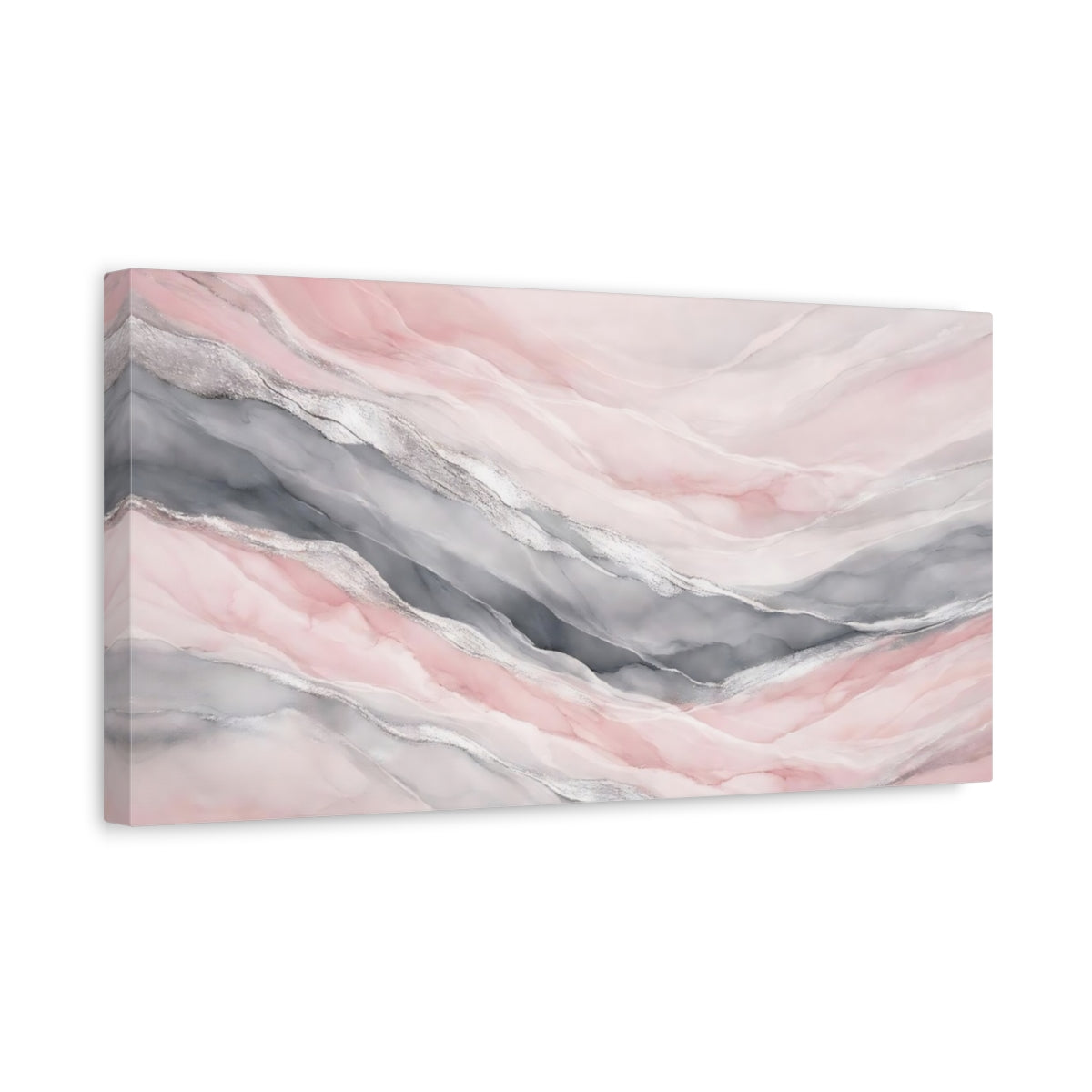 Side Mockup 3. Abstract Abstract Layers Pink And Grey shown as stretched canvas wall art
