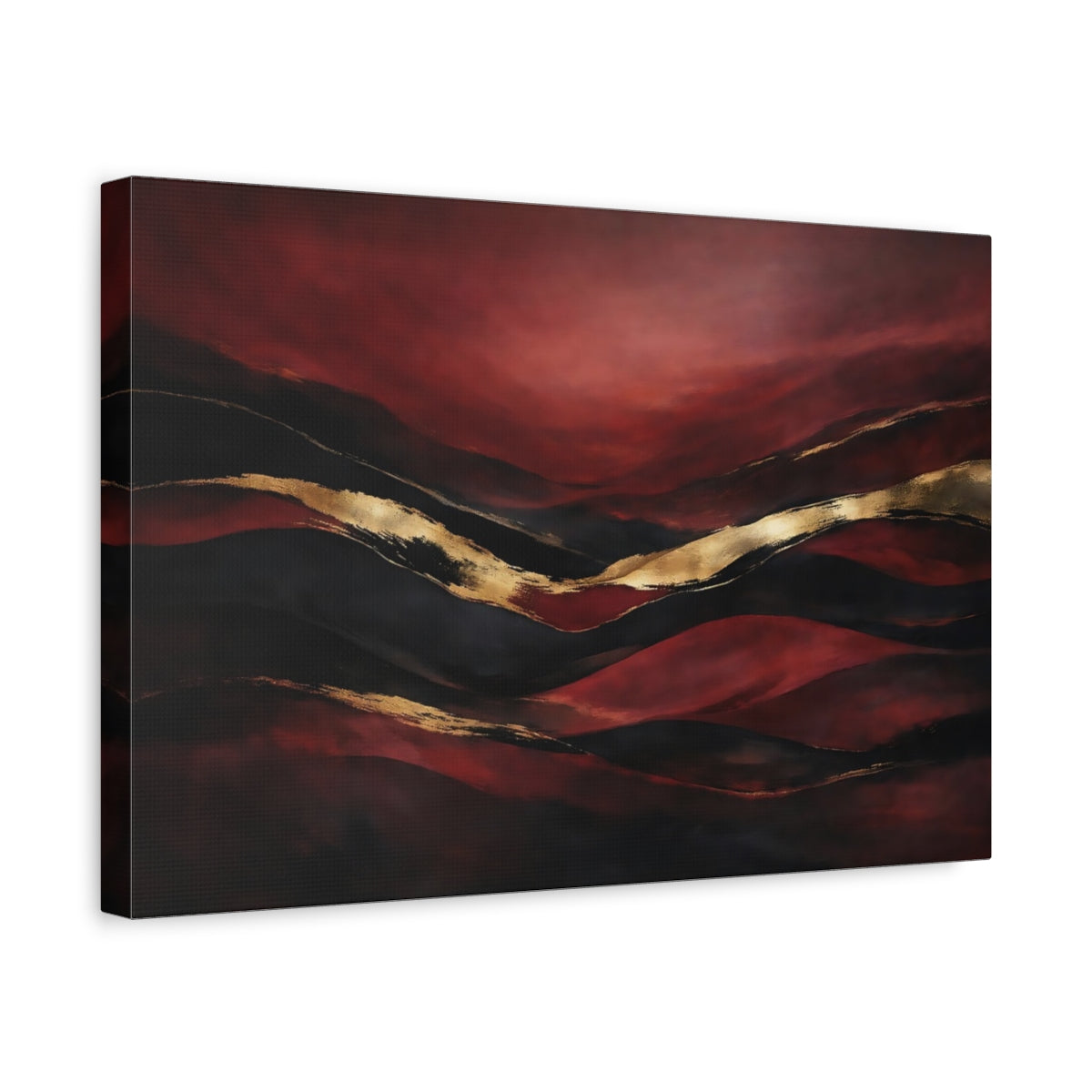Side Mockup 4. Abstract Abstract Layers Red Black Gold Abstract shown as stretched canvas wall art