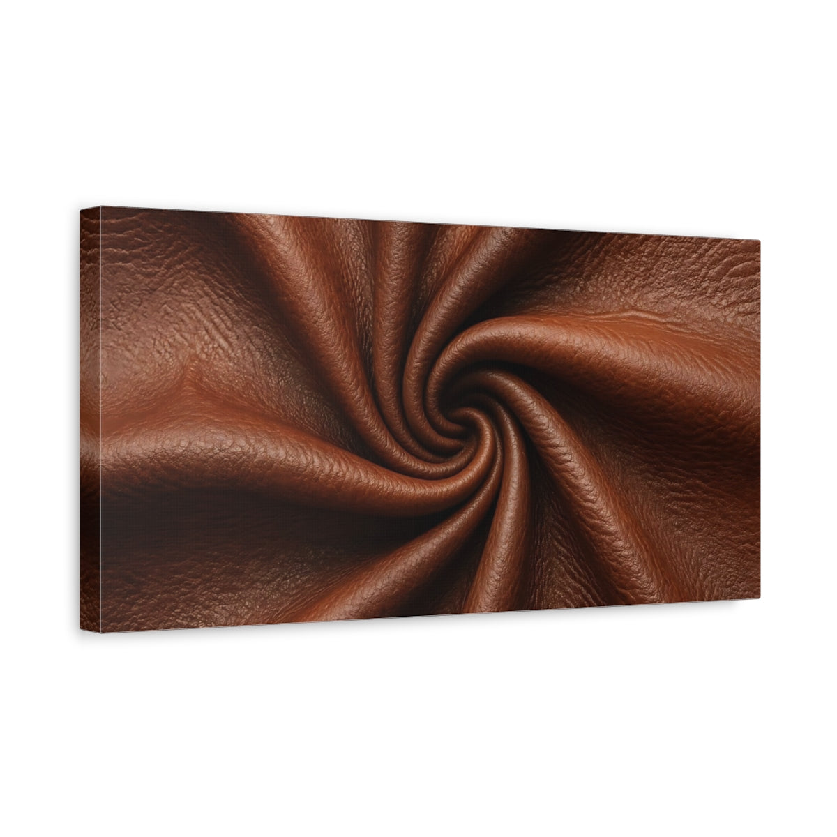 Side Mockup 3. Abstract Leather Brown Leather shown as stretched canvas wall art