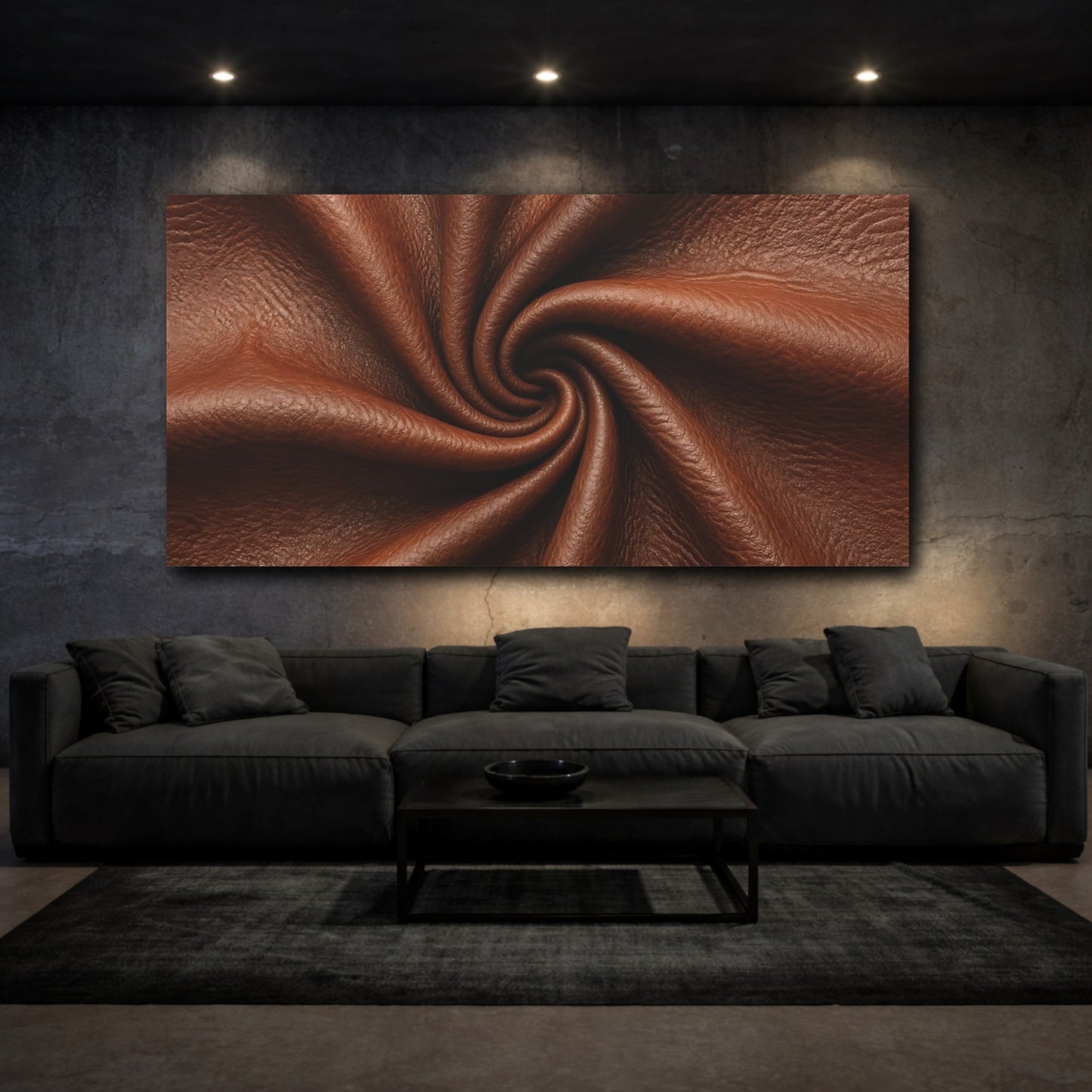 Mockup 2. Abstract Leather Brown Leather shown as stretched canvas wall art