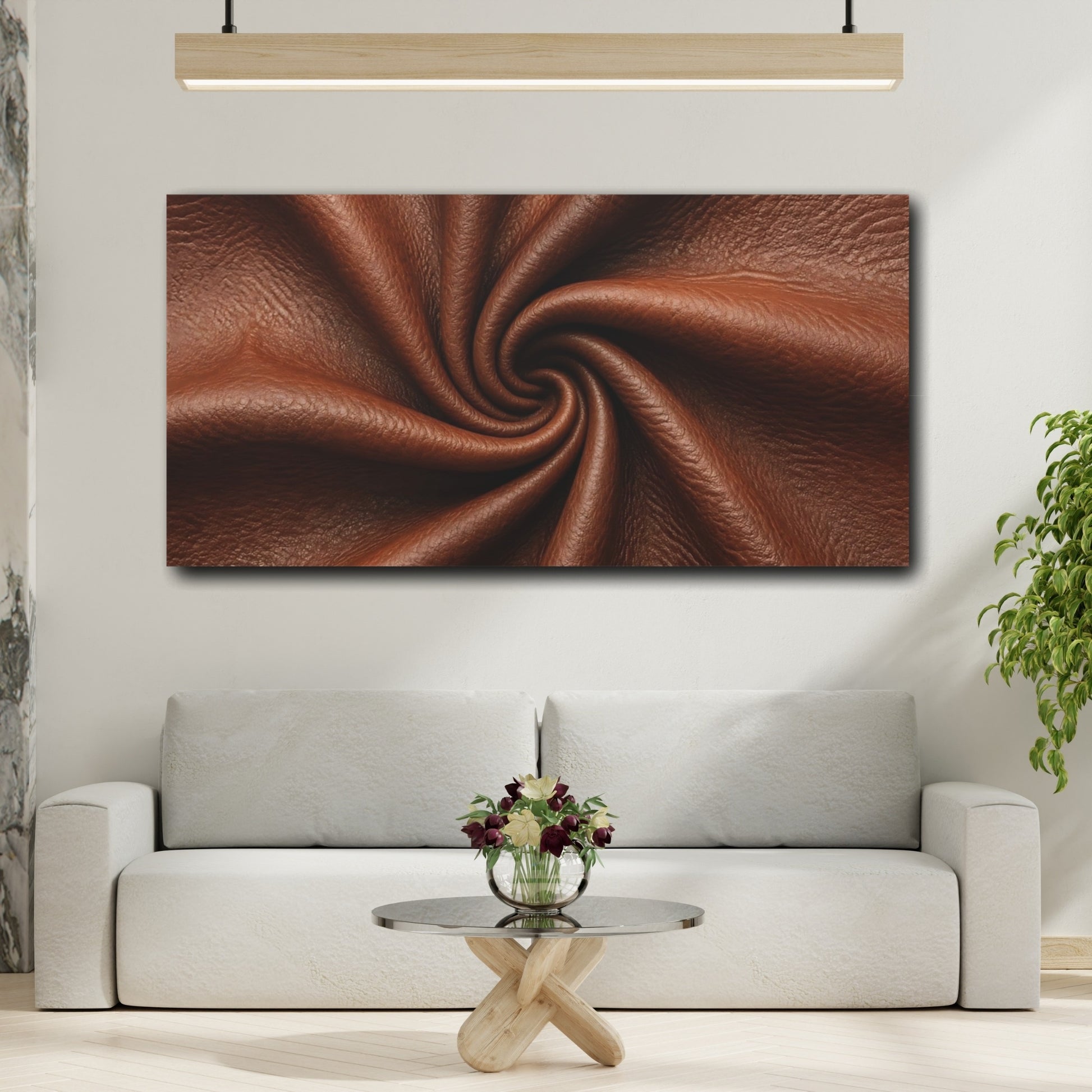 Mockup 3. Abstract Leather Brown Leather shown as stretched canvas wall art