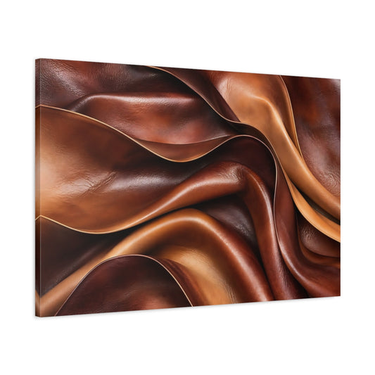 Main Mockup. Abstract Leather Folds Brown And Tan shown as stretched canvas wall art