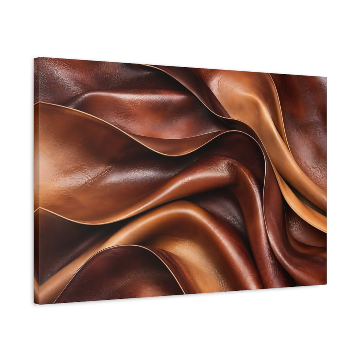 Side Mockup 2. Abstract Leather Folds Brown And Tan shown as stretched canvas wall art
