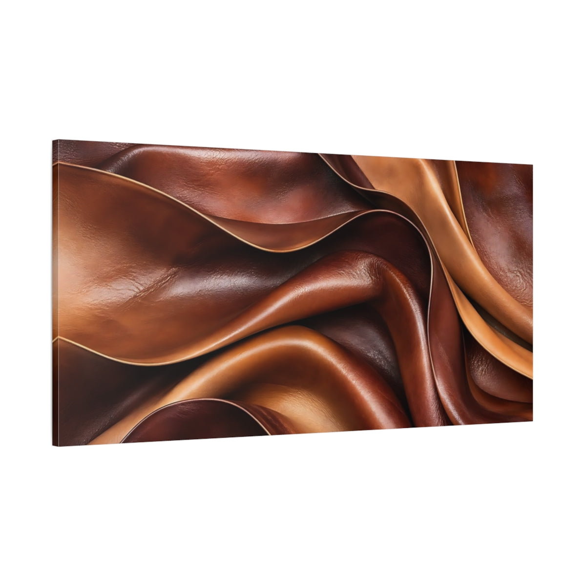 Side Mockup 2. Abstract Leather Texture Brown And Tan shown as stretched canvas wall art