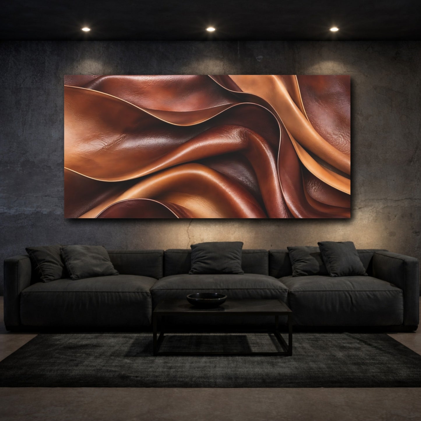 Mockup 2. Abstract Leather Texture Brown And Tan shown as stretched canvas wall art