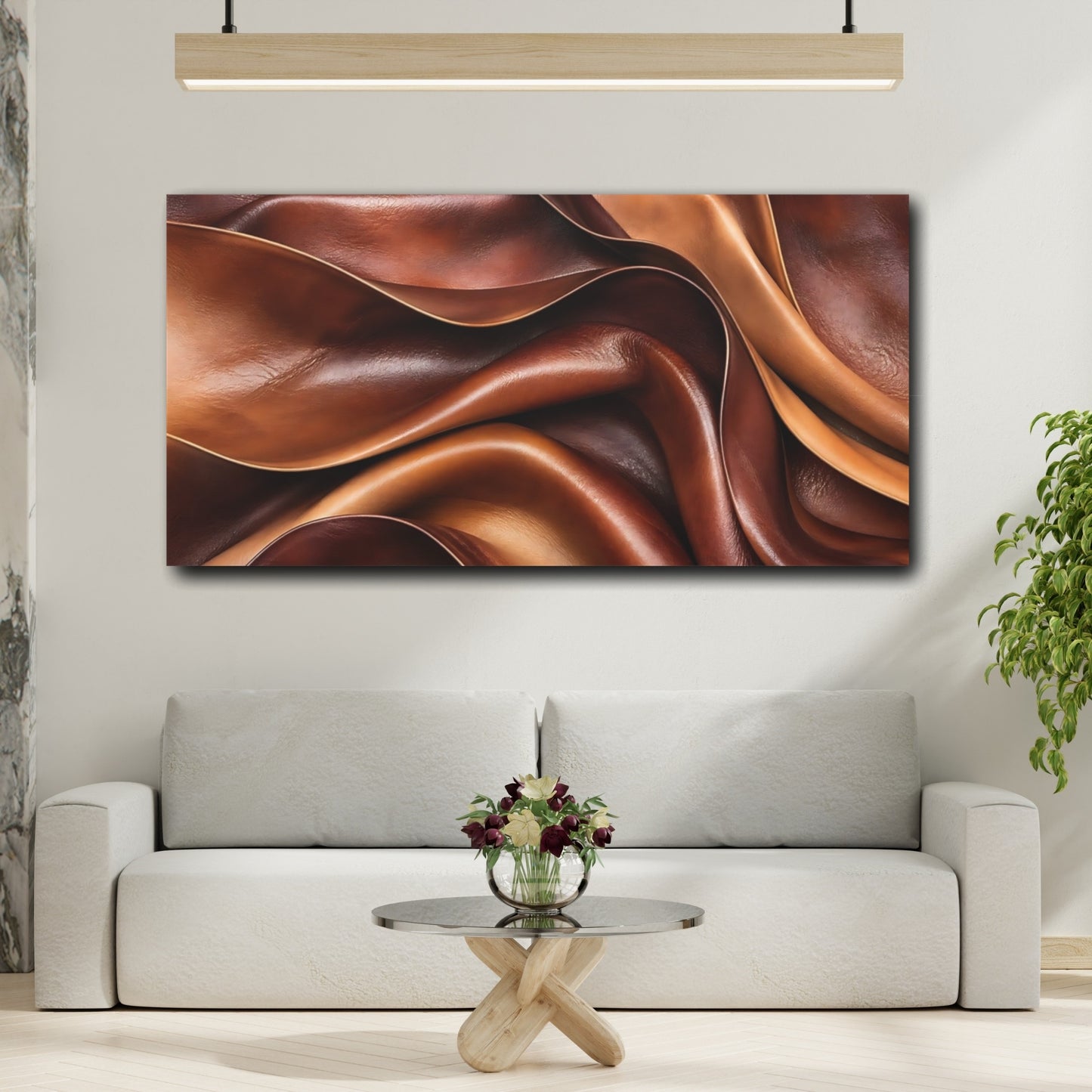 Mockup 3. Abstract Leather Texture Brown And Tan shown as stretched canvas wall art