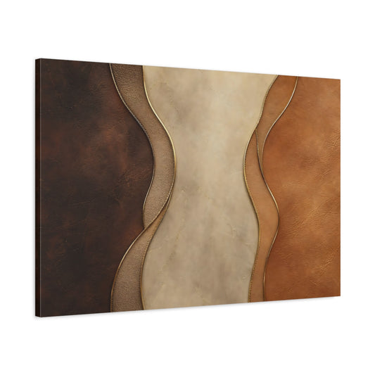 Main Mockup. Abstract Leather Texture Brown Beige Gold shown as stretched canvas wall art