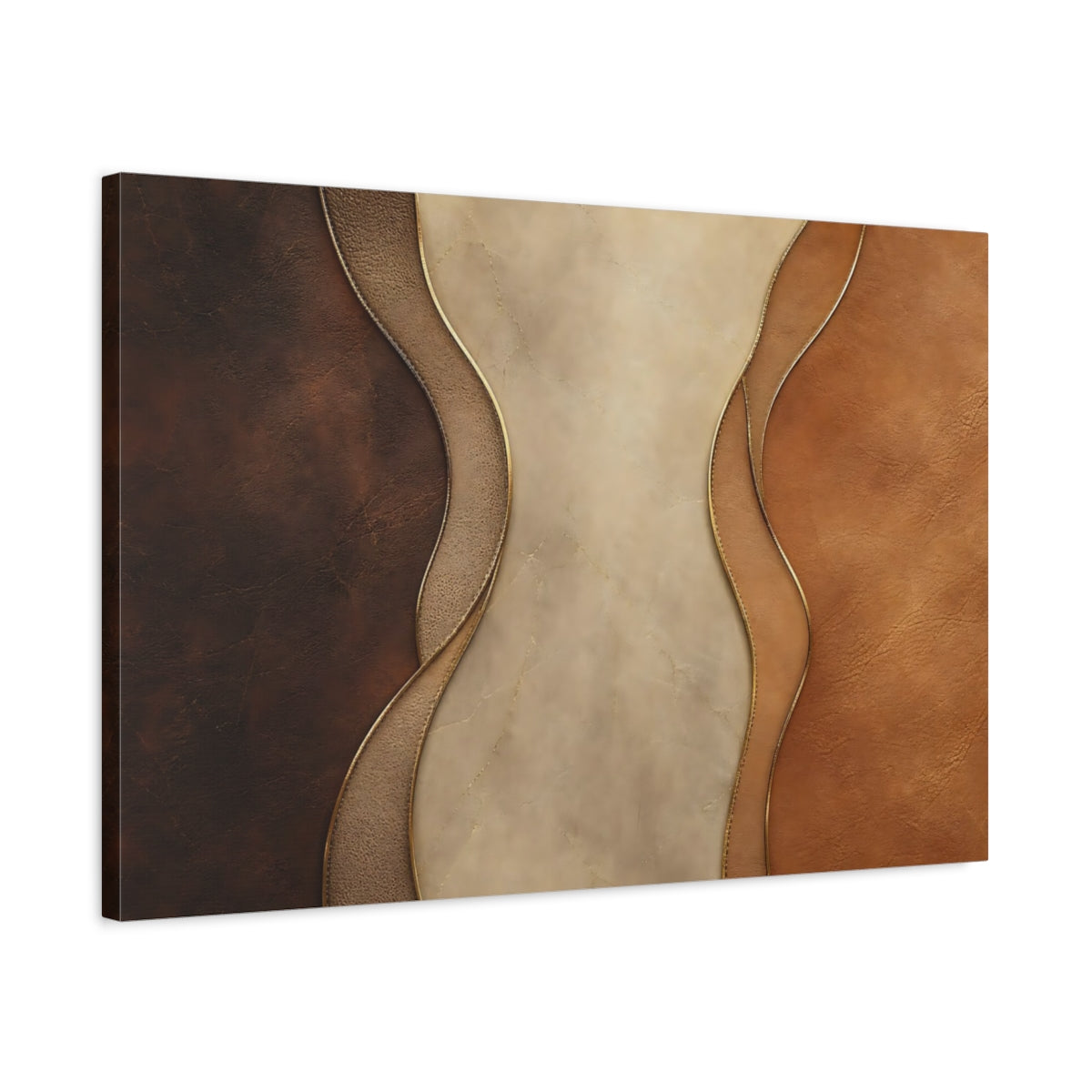 Side Mockup 2. Abstract Leather Texture Brown Beige Gold shown as stretched canvas wall art