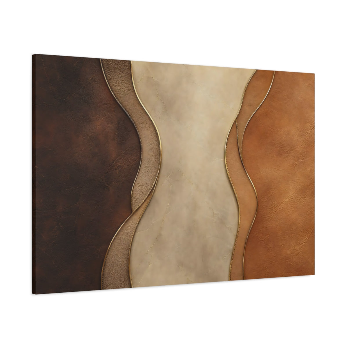 Side Mockup 1. Abstract Leather Texture Brown Beige Gold shown as stretched canvas wall art