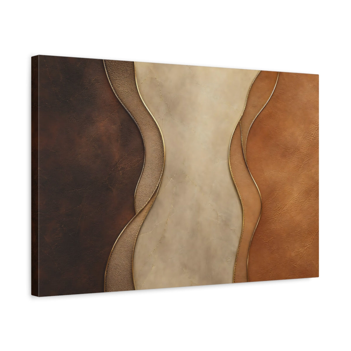 Side Mockup 3. Abstract Leather Texture Brown Beige Gold shown as stretched canvas wall art