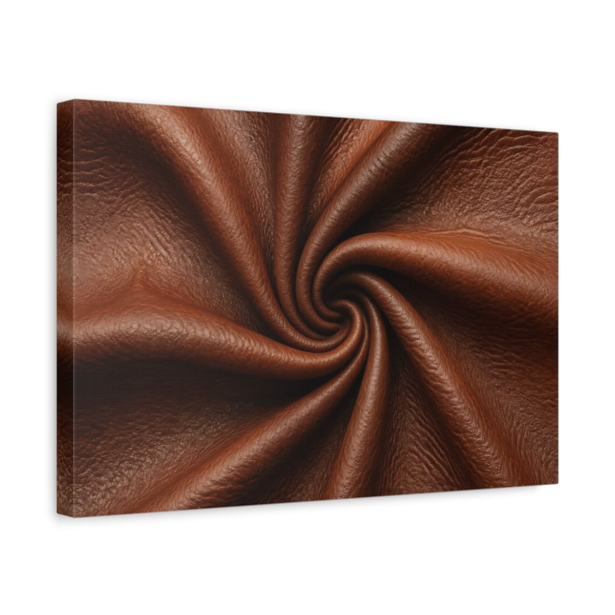 Side Mockup 4. Abstract Leather Texture Brown Leather Swirl shown as stretched canvas wall art