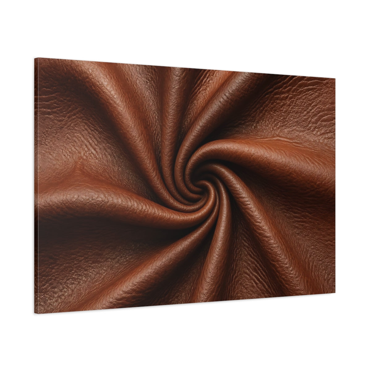 Side Mockup 1. Abstract Leather Texture Brown Leather Swirl shown as stretched canvas wall art
