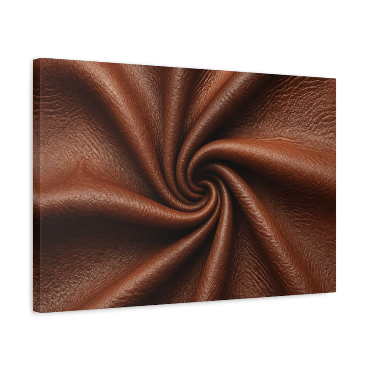 Side Mockup 3. Abstract Leather Texture Brown Leather Swirl shown as stretched canvas wall art