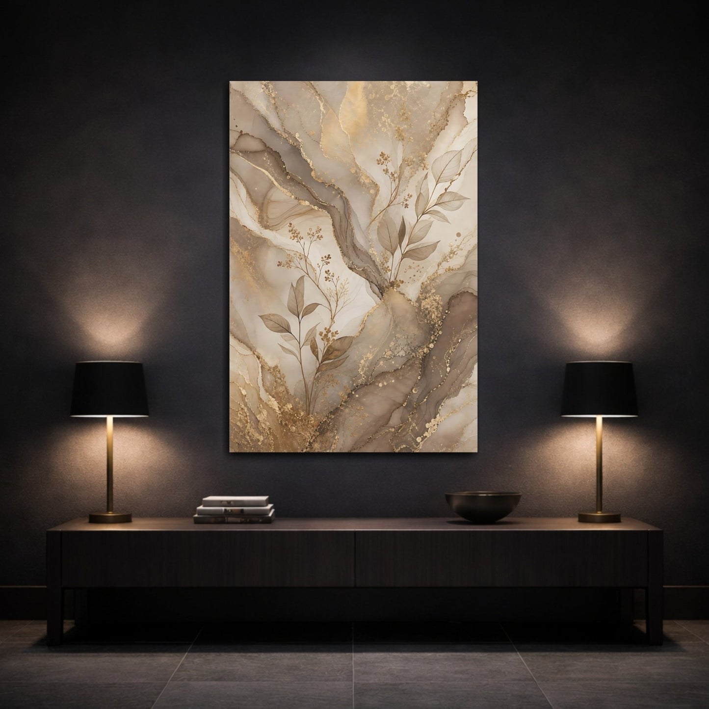 Abstract Leaves Brown And Gold Canvas Print – Living Room, Above Sofa, - YesArtYes