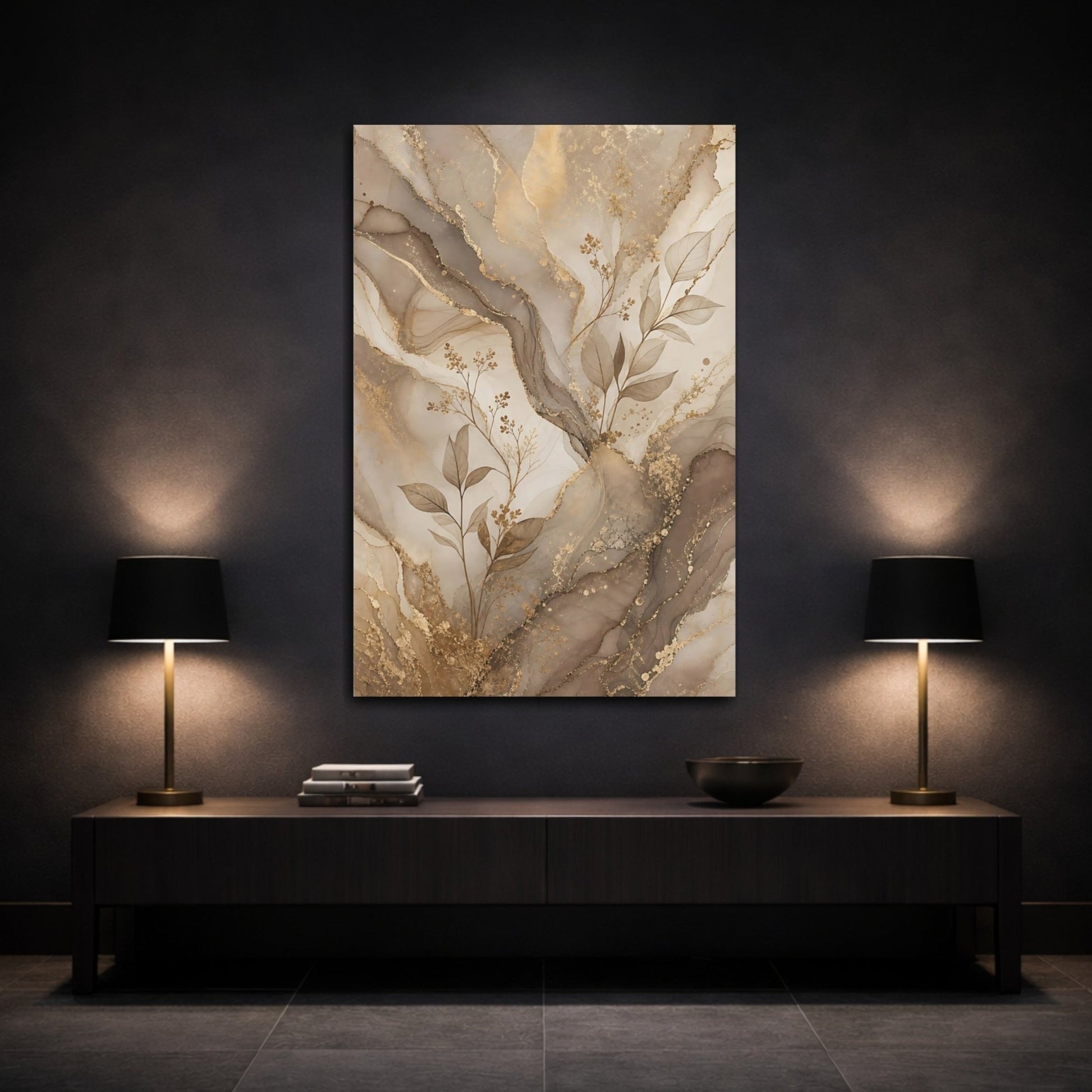 Abstract Leaves Brown And Gold Canvas Print – Living Room, Above Sofa, - YesArtYes