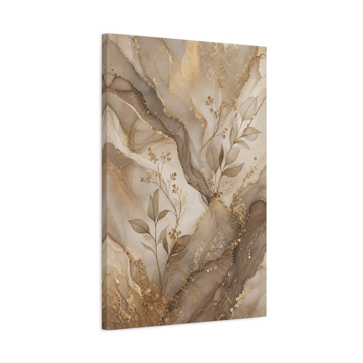 Abstract Leaves Brown And Gold Canvas Print – Living Room, Above Sofa, - YesArtYes