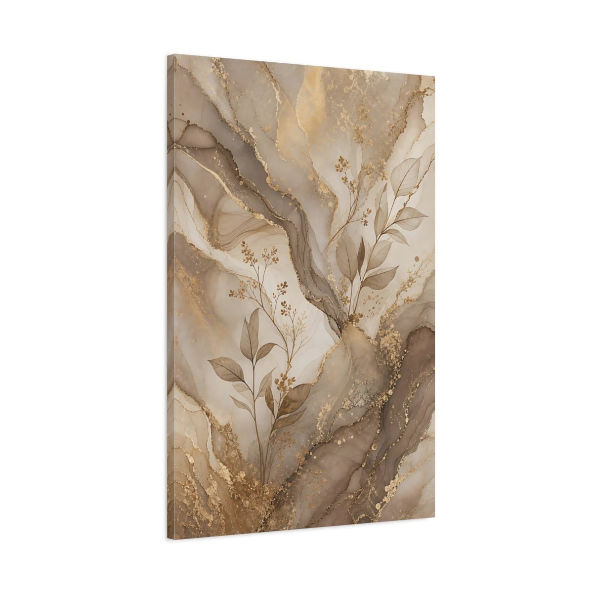 Abstract Leaves Brown And Gold Canvas Print – Living Room, Above Sofa, - YesArtYes