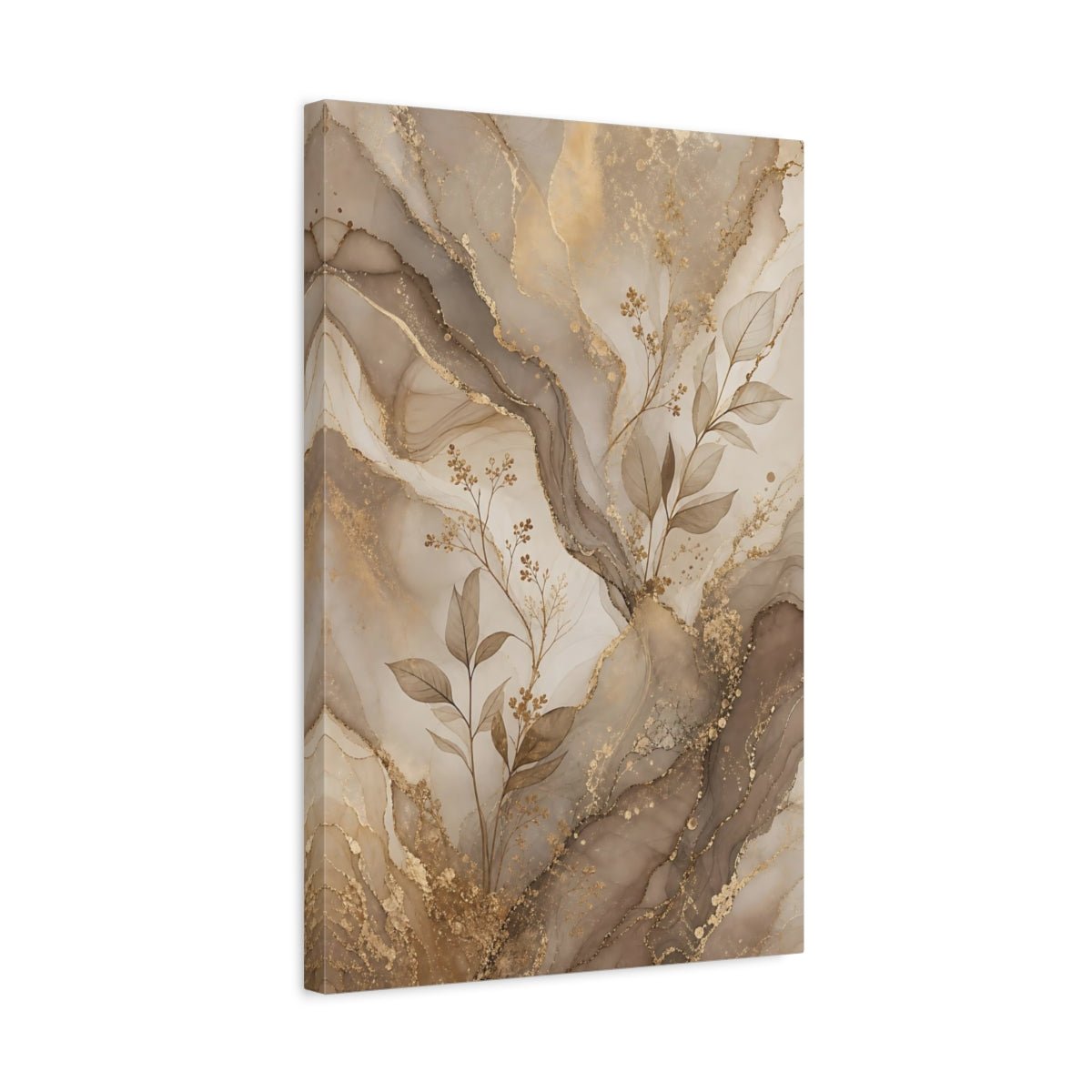 Abstract Leaves Brown And Gold Canvas Print – Living Room, Above Sofa, - YesArtYes