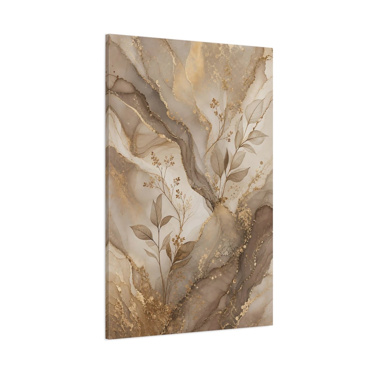 Abstract Leaves Brown And Gold Canvas Print – Living Room, Above Sofa, - YesArtYes