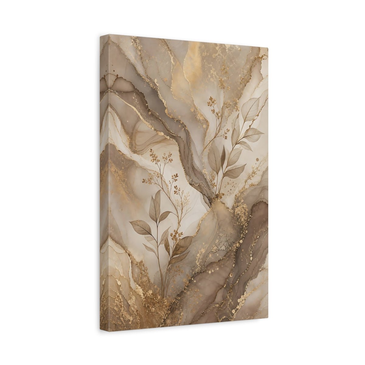 Abstract Leaves Brown And Gold Canvas Print – Living Room, Above Sofa, - YesArtYes