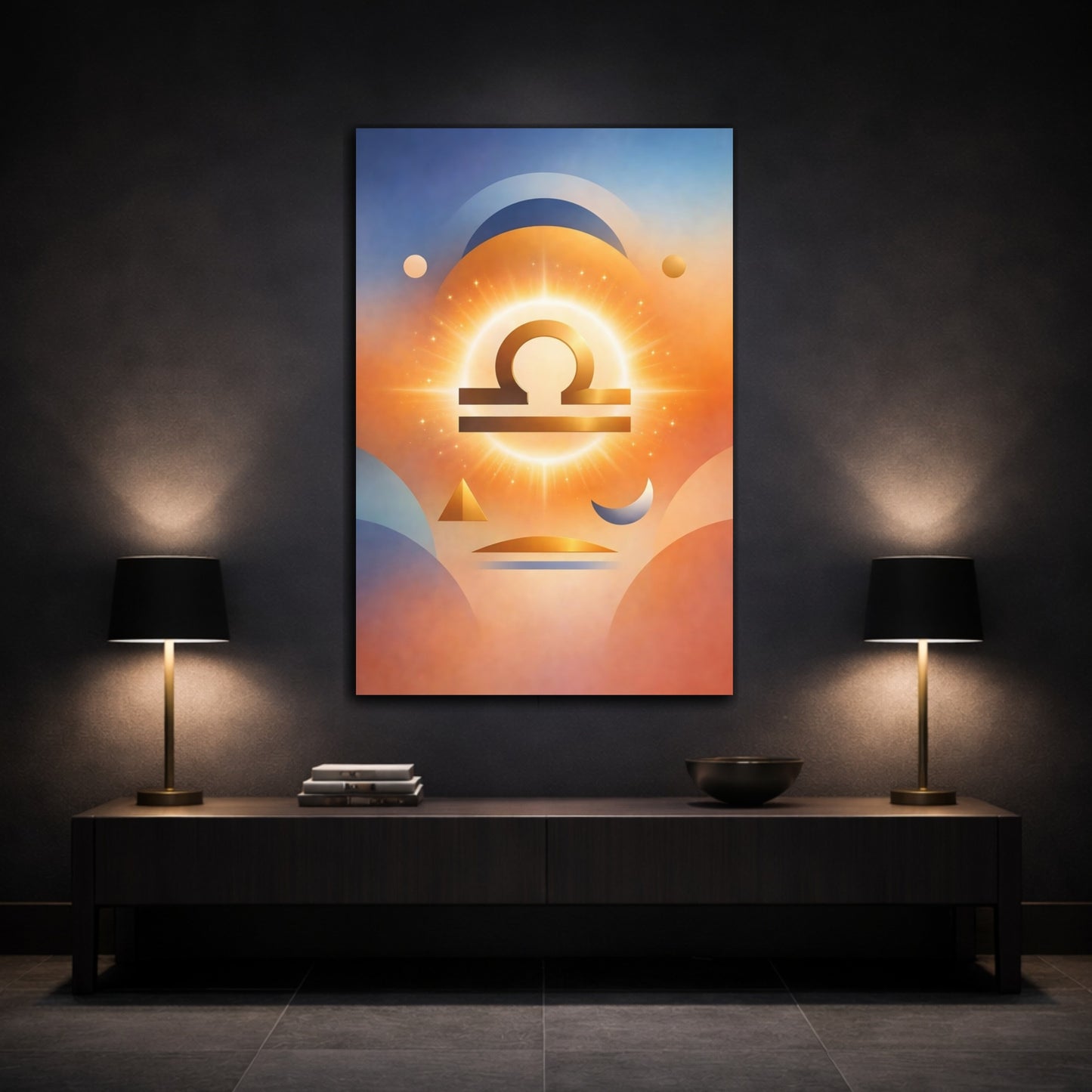 Mockup 2. Abstract Libra Symbol Libra Astrology shown as stretched canvas wall art