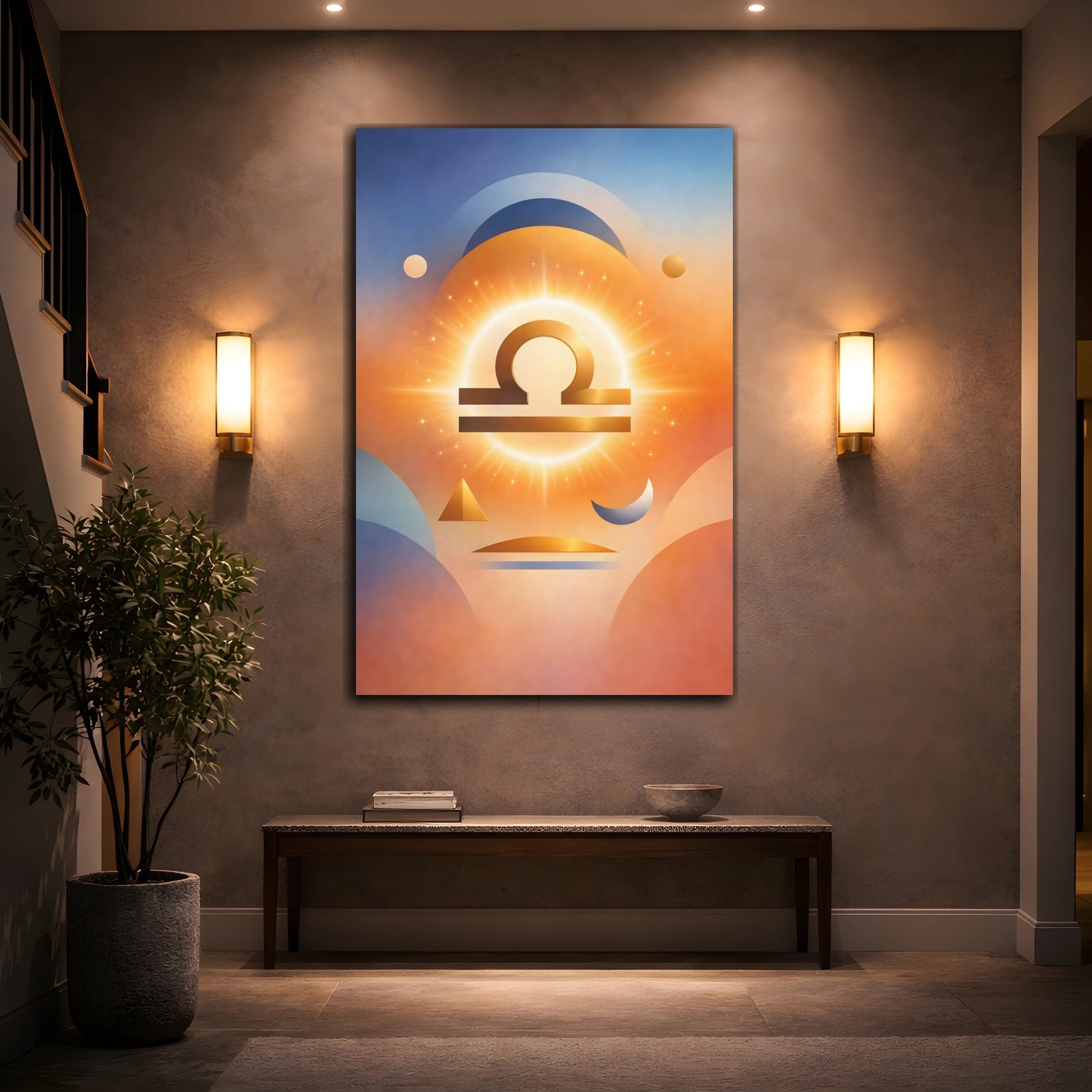Mockup 3. Abstract Libra Symbol Libra Astrology shown as stretched canvas wall art