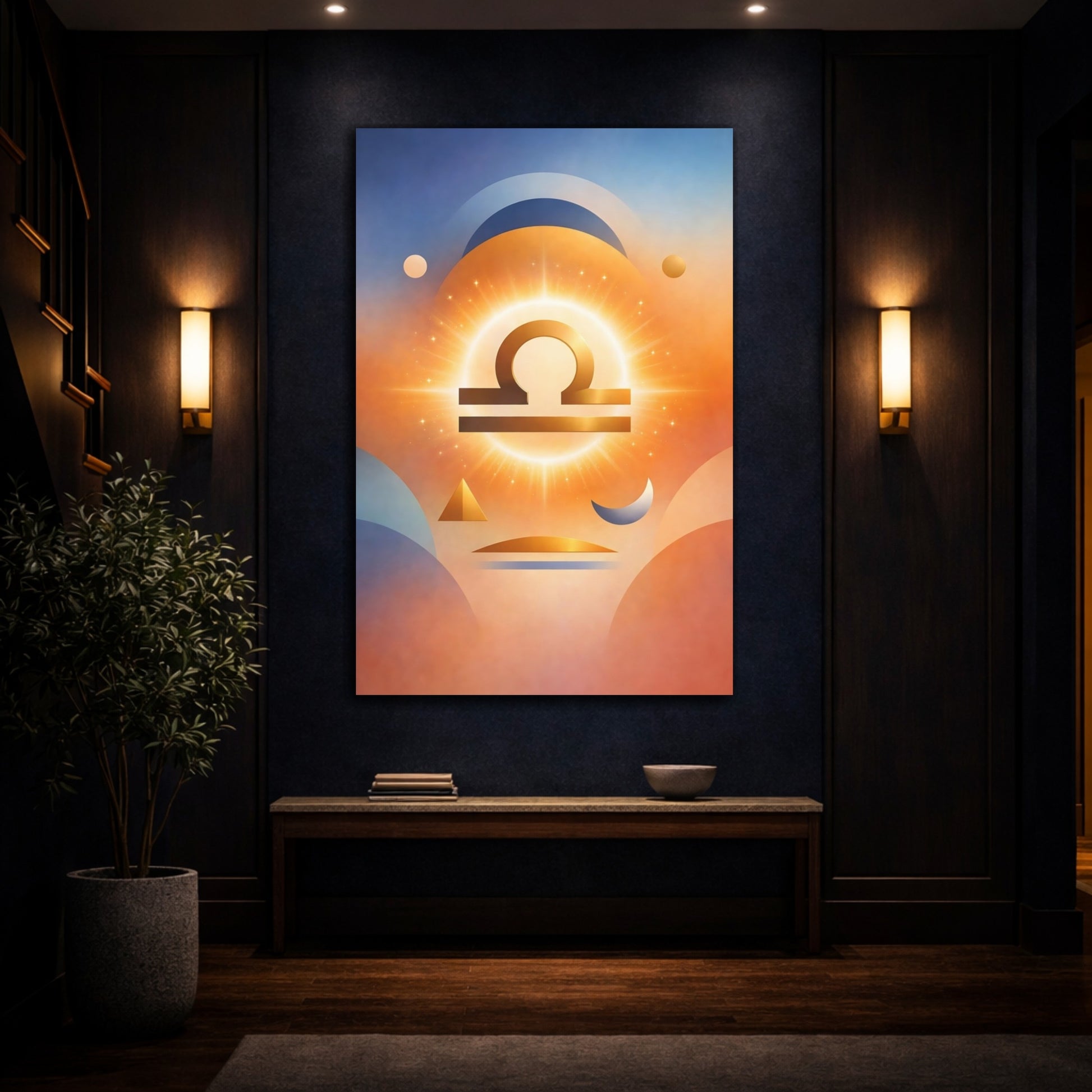 Mockup 4. Abstract Libra Symbol Libra Astrology shown as stretched canvas wall art