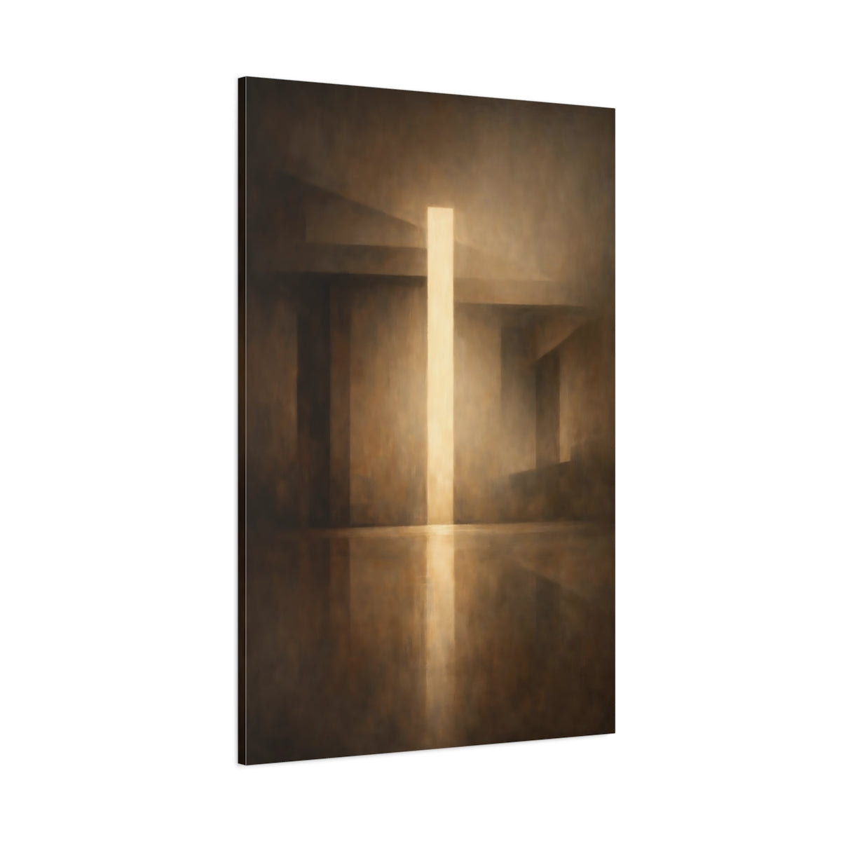 Main Mockup. Abstract Light Beam Brown And Gold shown as stretched canvas wall art
