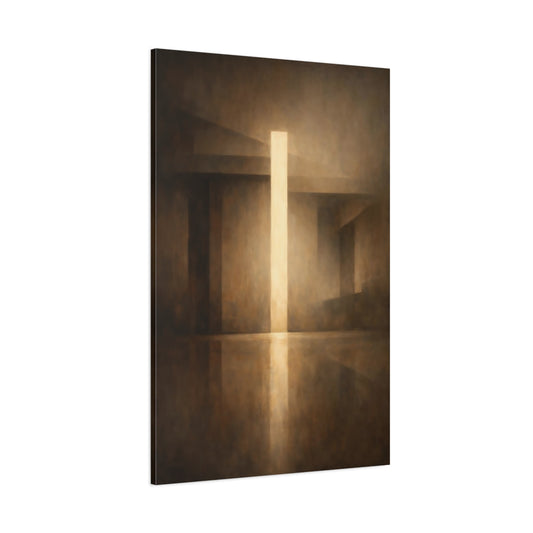 Main Mockup. Abstract Light Beam Brown And Gold shown as stretched canvas wall art