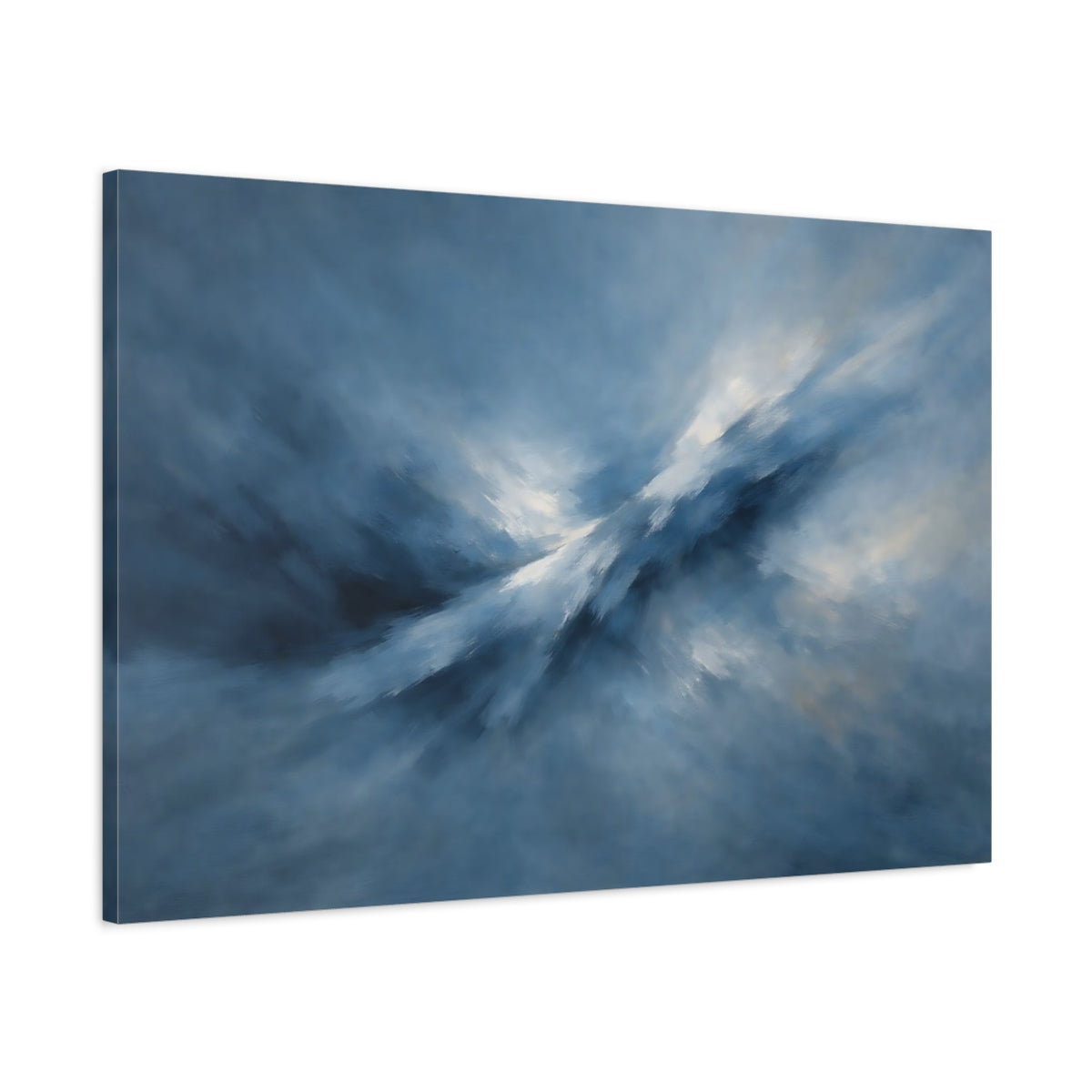 Side Mockup 1. Abstract Abstract Light Blue Abstract Light shown as stretched canvas wall art