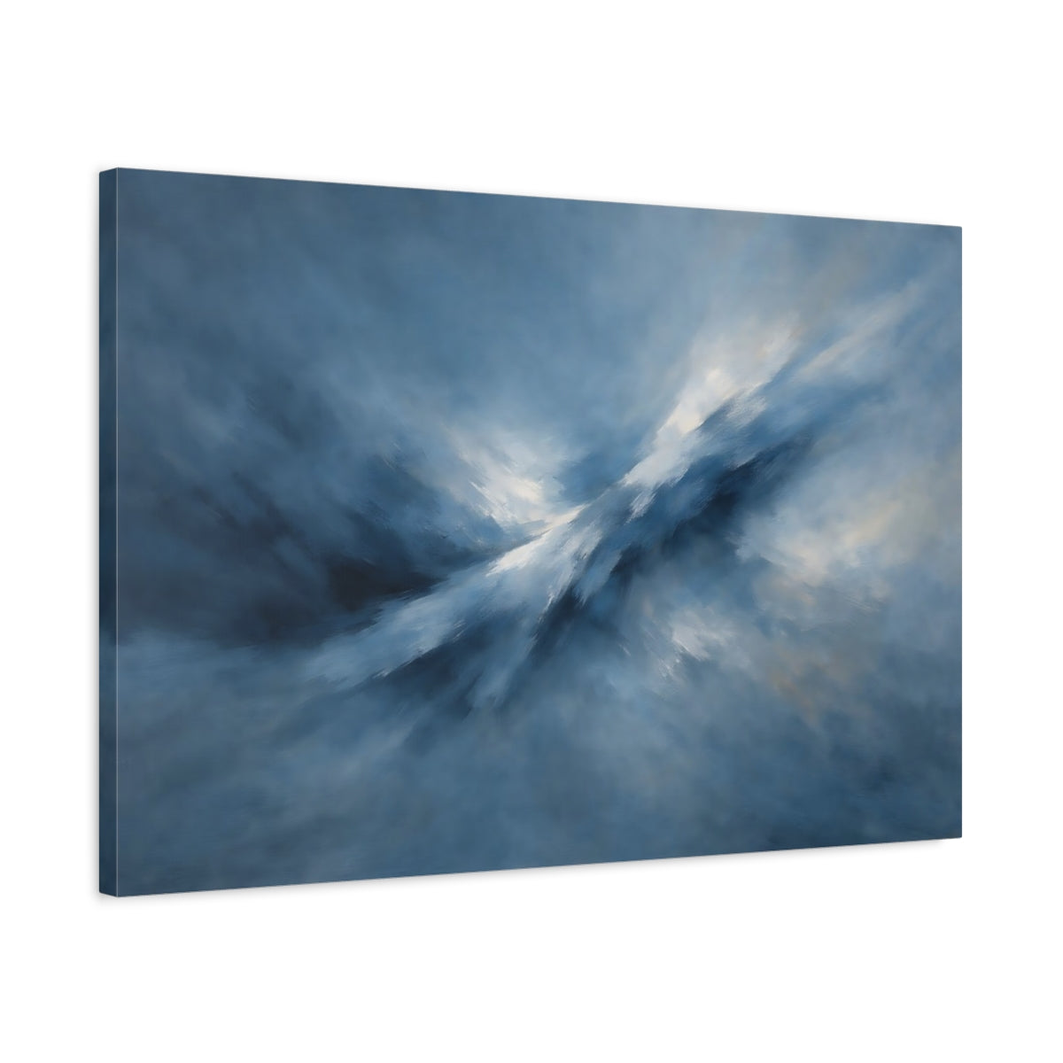 Side Mockup 2. Abstract Abstract Light Blue Abstract Light shown as stretched canvas wall art