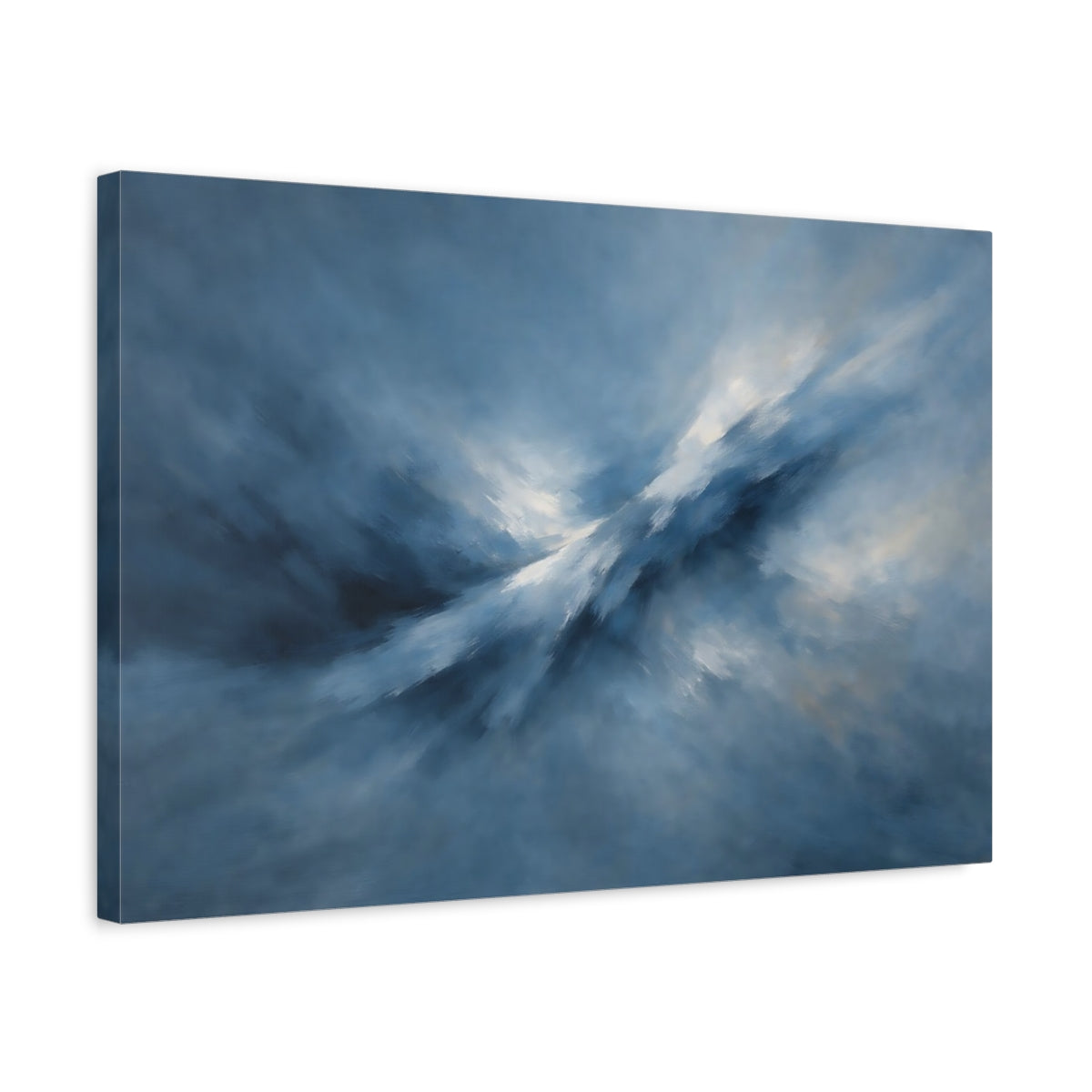 Side Mockup 3. Abstract Abstract Light Blue Abstract Light shown as stretched canvas wall art