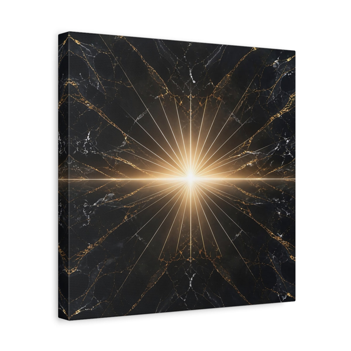 Side Mockup 7. Abstract Light Burst Black And Gold shown as stretched canvas wall art