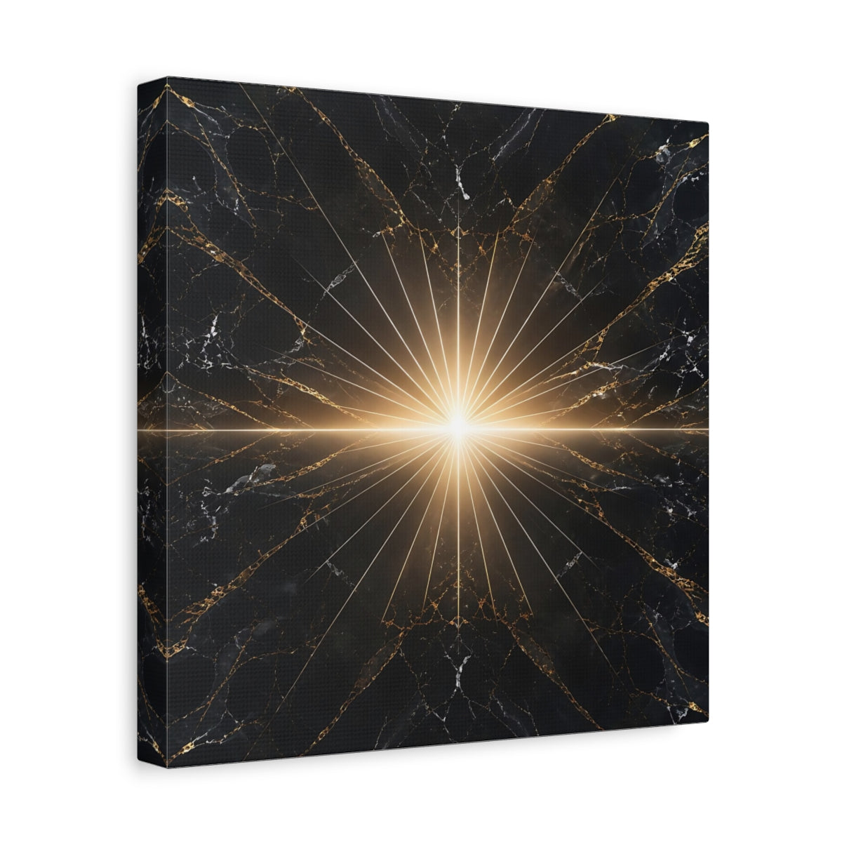 Side Mockup 8. Abstract Light Burst Black And Gold shown as stretched canvas wall art