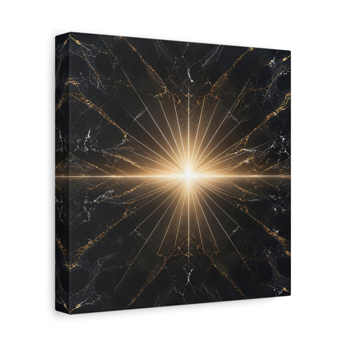 Side Mockup 9. Abstract Light Burst Black And Gold shown as stretched canvas wall art