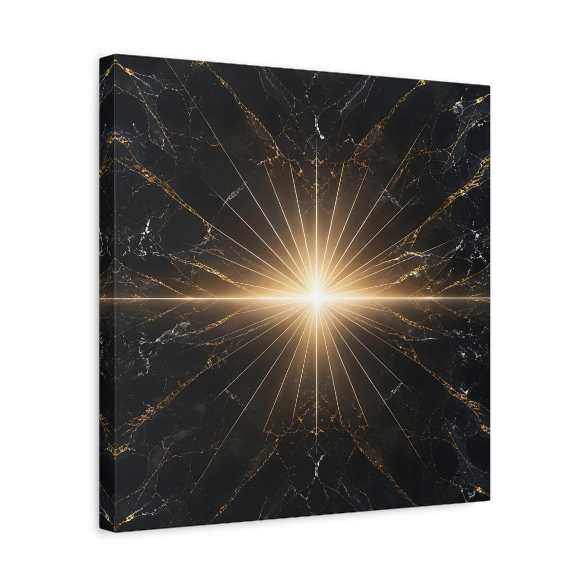 Side Mockup 6. Abstract Light Burst Black And Gold shown as stretched canvas wall art