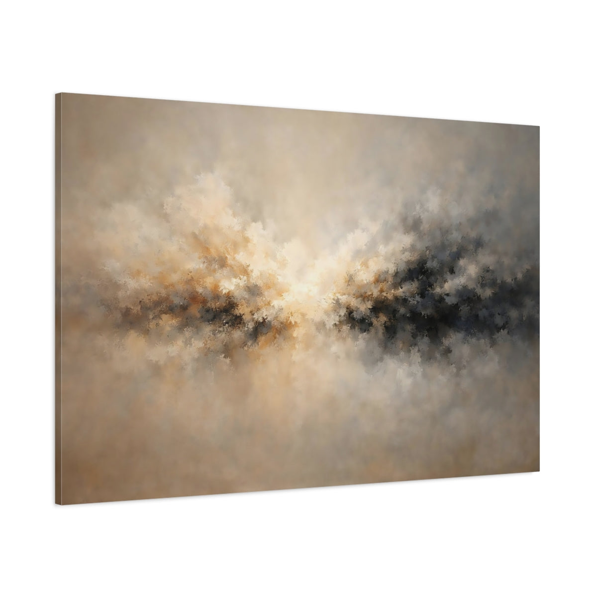 Main Mockup. Abstract Light Burst Brown And Grey Abstract shown as stretched canvas wall art